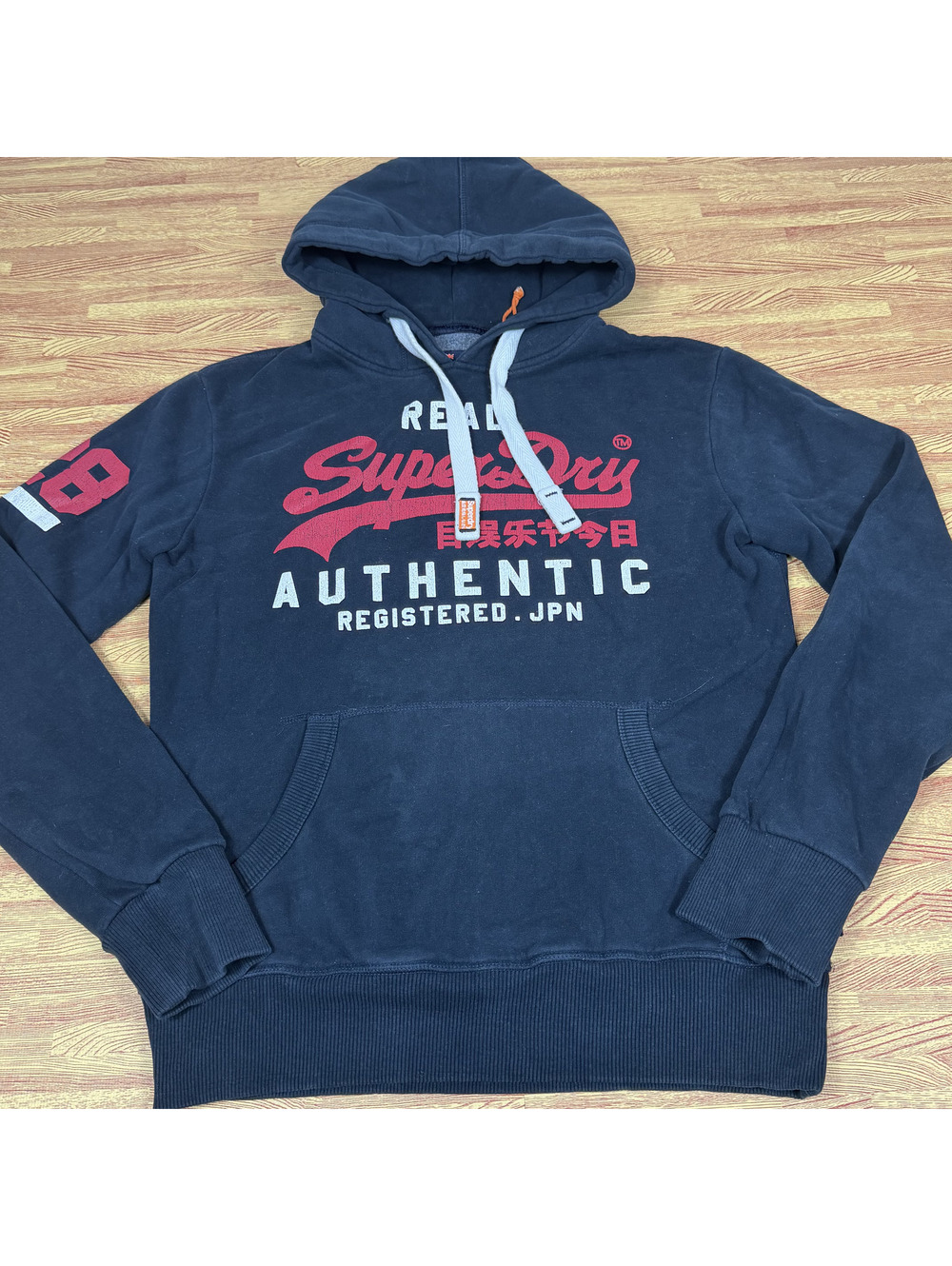 Superdry Mens Pullover Hoodie Small Black Authentic Logo Graphic Streetwear